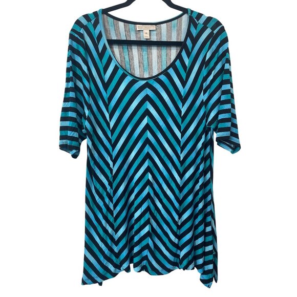 Dana Buchman Tunic Top Size XL Elbow Sleeve Scoop Neck Chevron Handkerchief Hem - Picture 1 of 6